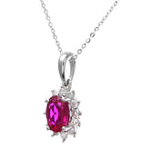 1.1ct Oval Ruby and 0.25ct Diamond Cluster Pendant in UK Hallmarked 9ct White Gold